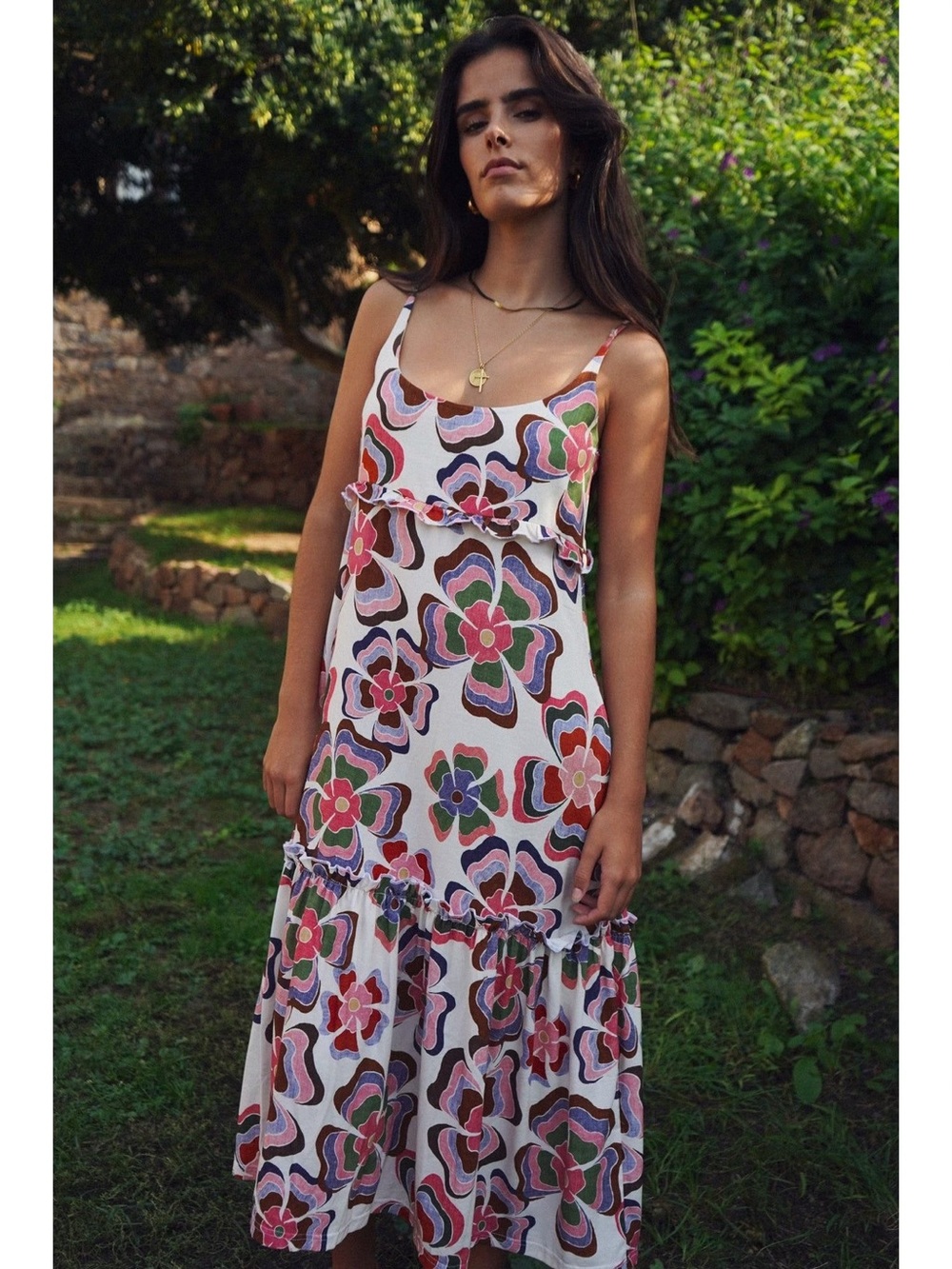 Smith & Quinn The Winnie Dress in She’s A Rainbow Floral Tiered Midi Small